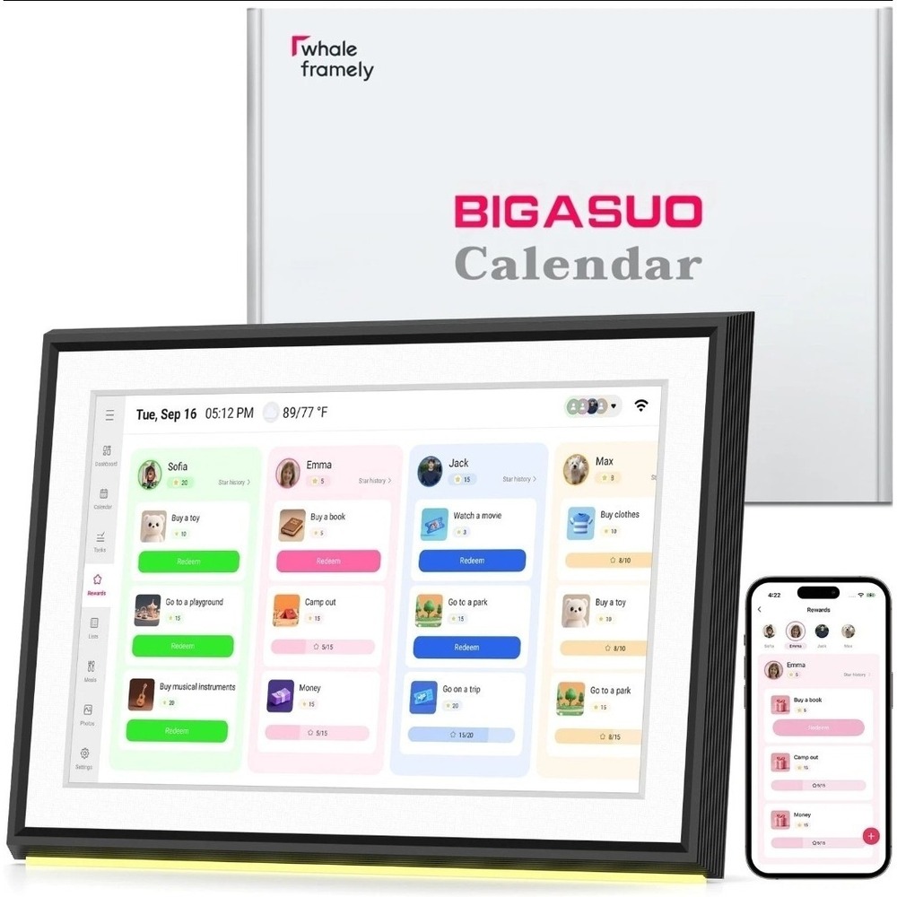 BIGASUO 10.1 Digital Calendar, Smart Touchscreen Interactive Display, Electro...